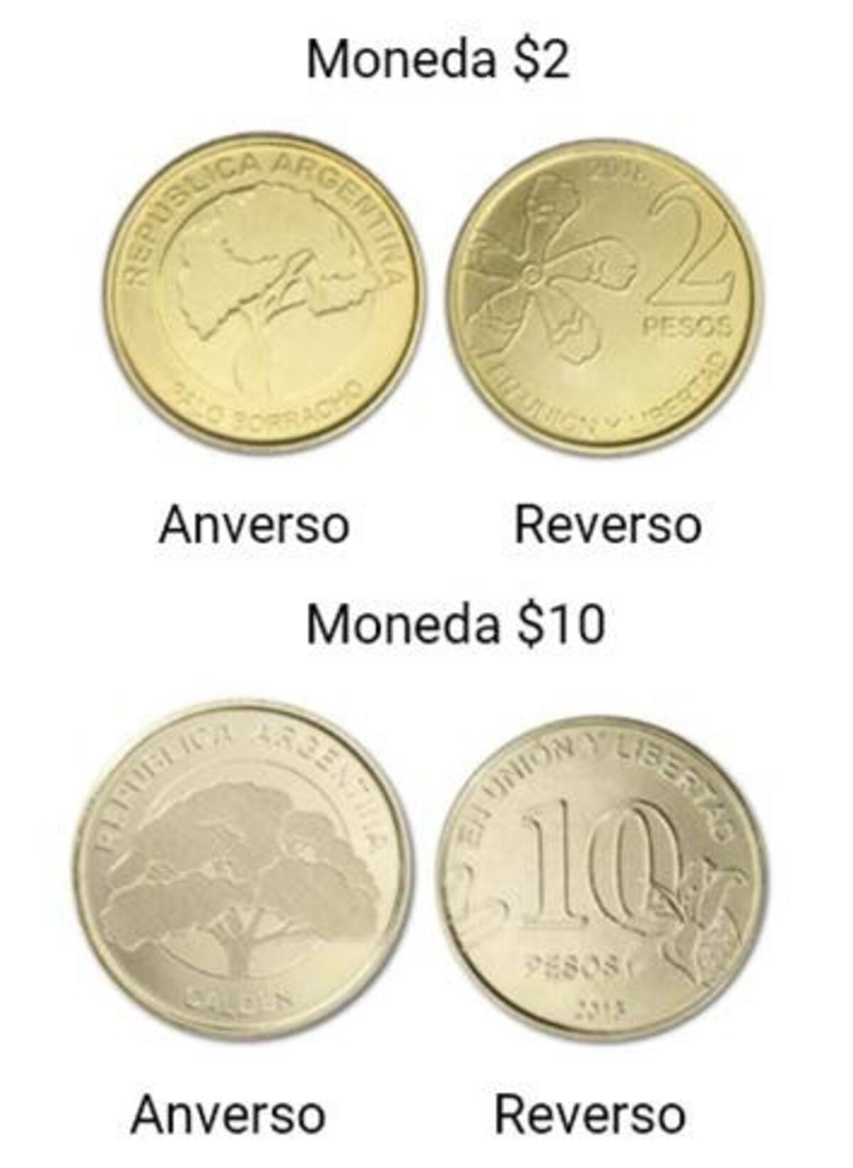 Nuevas monedas de 2 y 10 pesos (NA)