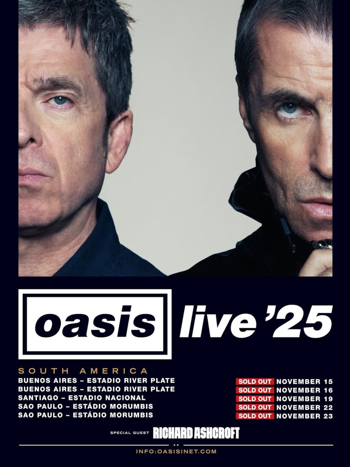 Oasis confirmó la presencia de Richard Ashcroft como telonero en Argentina.