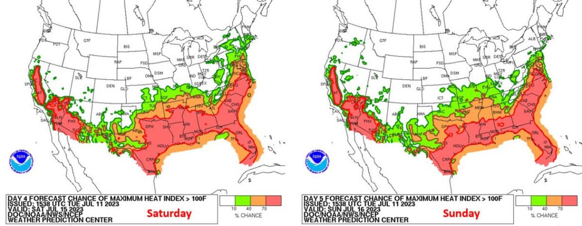 Ola de calor extremo en Estados Unidos. Foto: NWS.
