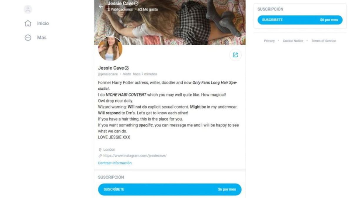 OnlyFans de la actriz de Harry Potter. Foto: captura web.