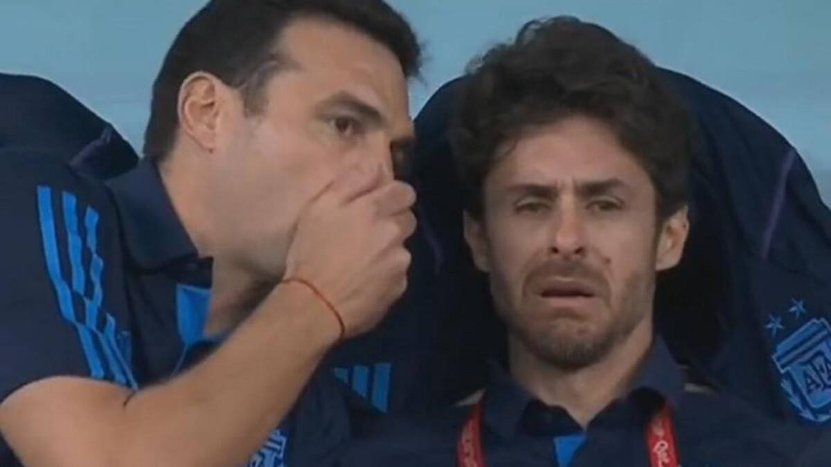 Pablo Aimar se emocionó después del gol de Messi. Foto: captura de video.