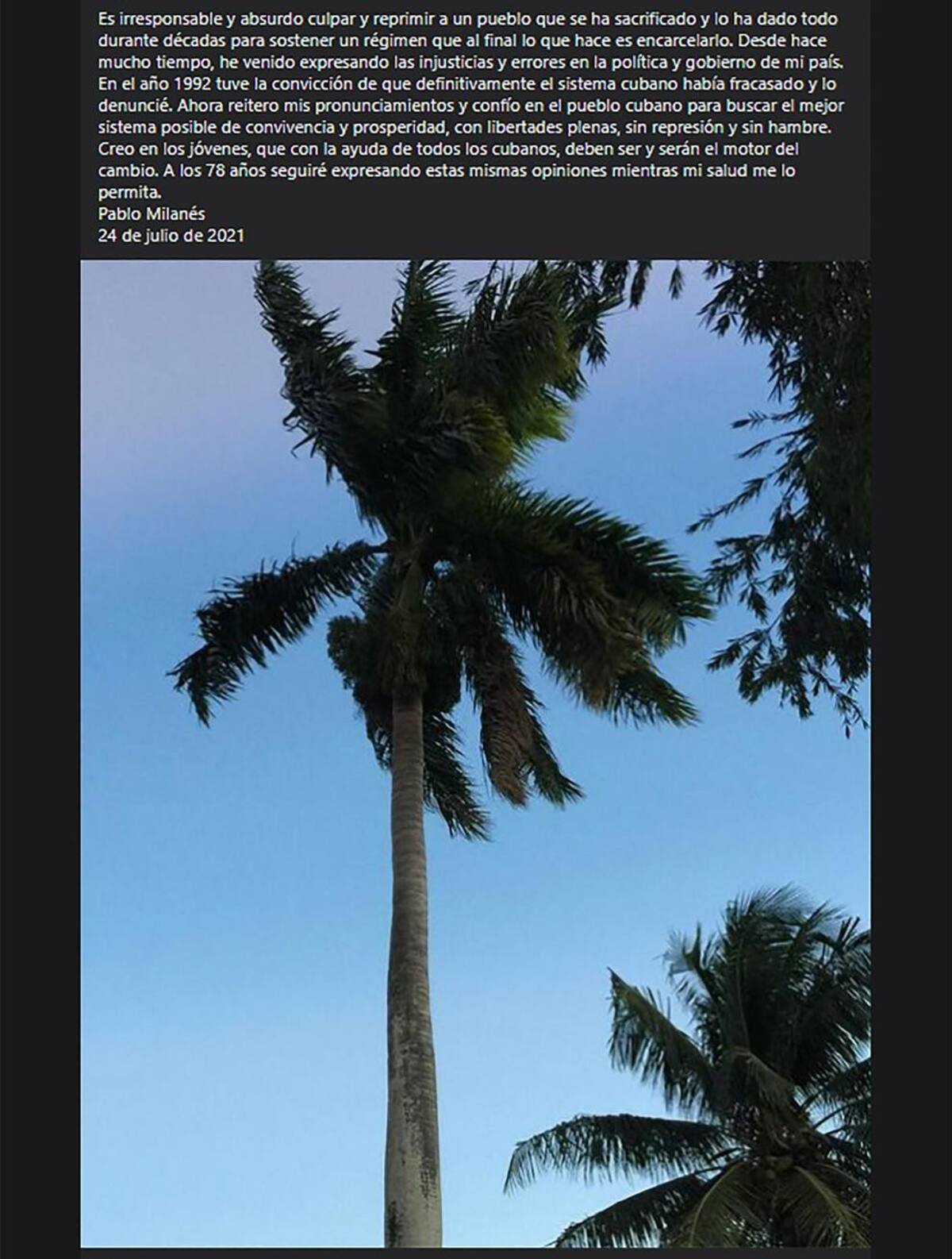 Pablo Milanés, mensaje en Facebook