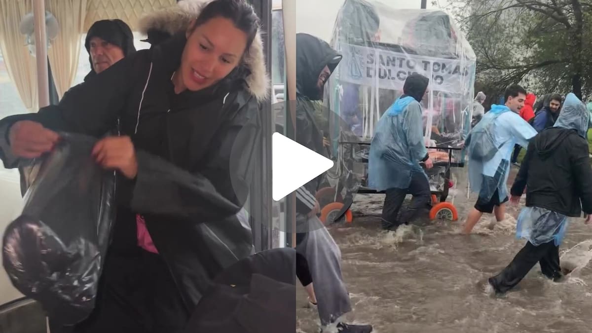 El impactante recorrido de Pampita hacia Luján: bolsas en los pies, barro y calles inundadas