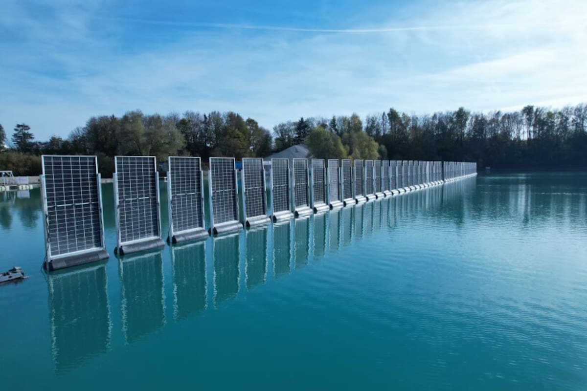 Instalados sobre el agua y orientados de este a oeste, los paneles solares verticales permiten generar electricidad en las horas de mayor consumo, mejorando la eficiencia del sistema energético.