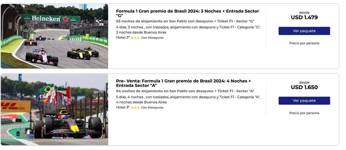 Paquete para ir a ver a Franco Colapinto al Gran Premio de Brasil 2024. Foto: NA.