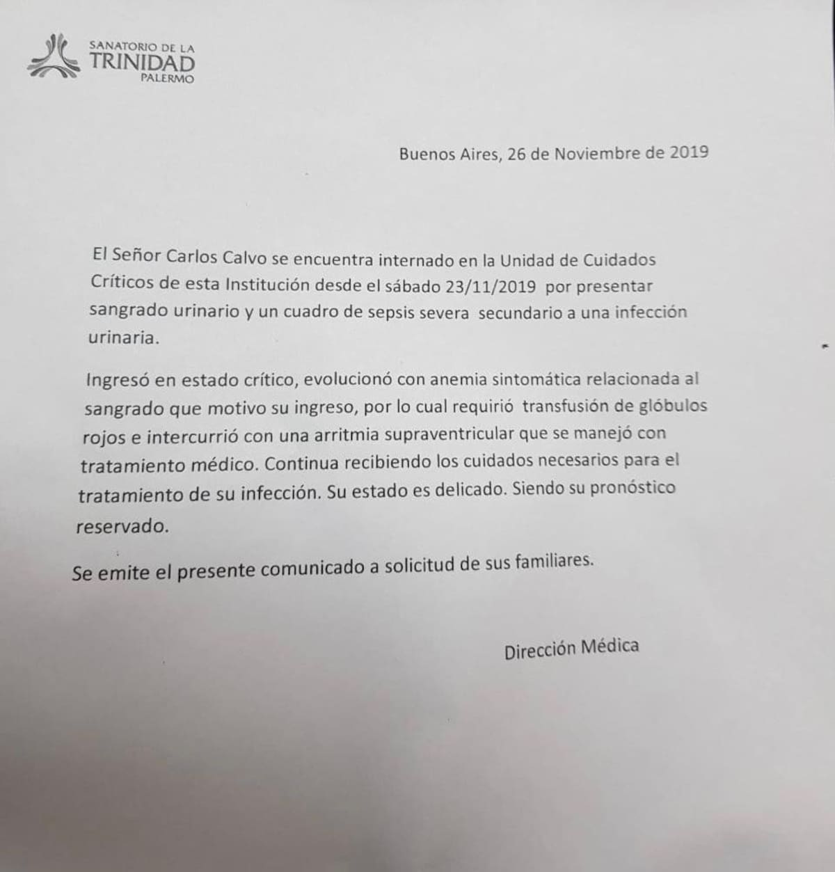 Parte médico Carlos Calvo