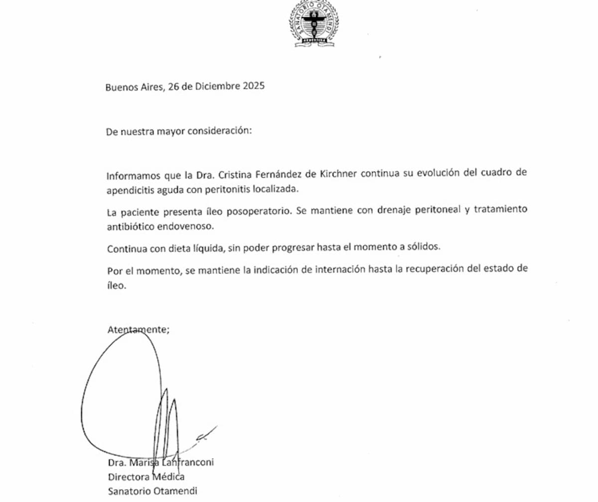 Parte médico de Cristina Kirchner
