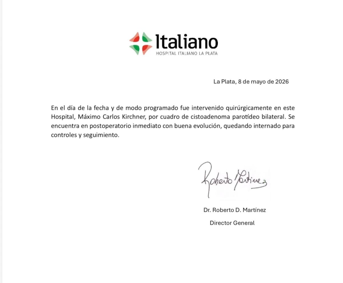 Parte médico de Máximo Kirchner.