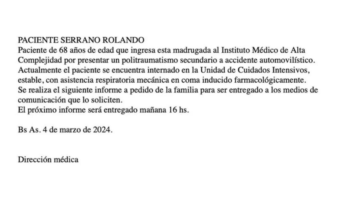 Parte médico de Roly Serrano. Foto: NA.