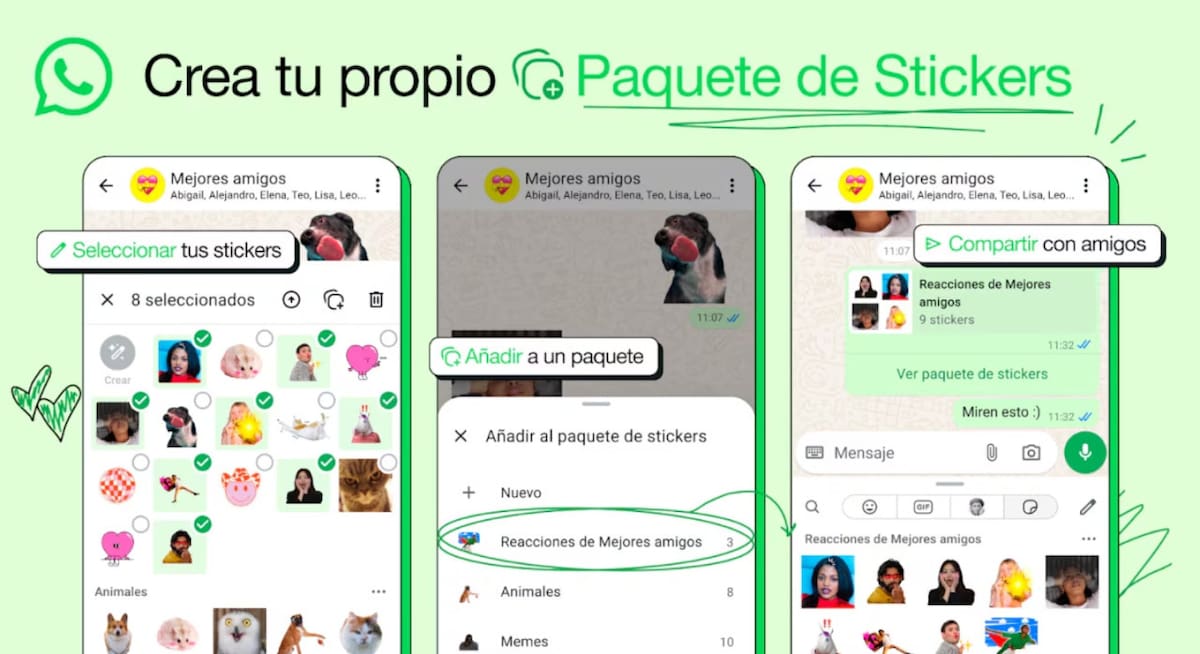 Paso a paso para crear paquetes de Stickers. Fuente: Meta