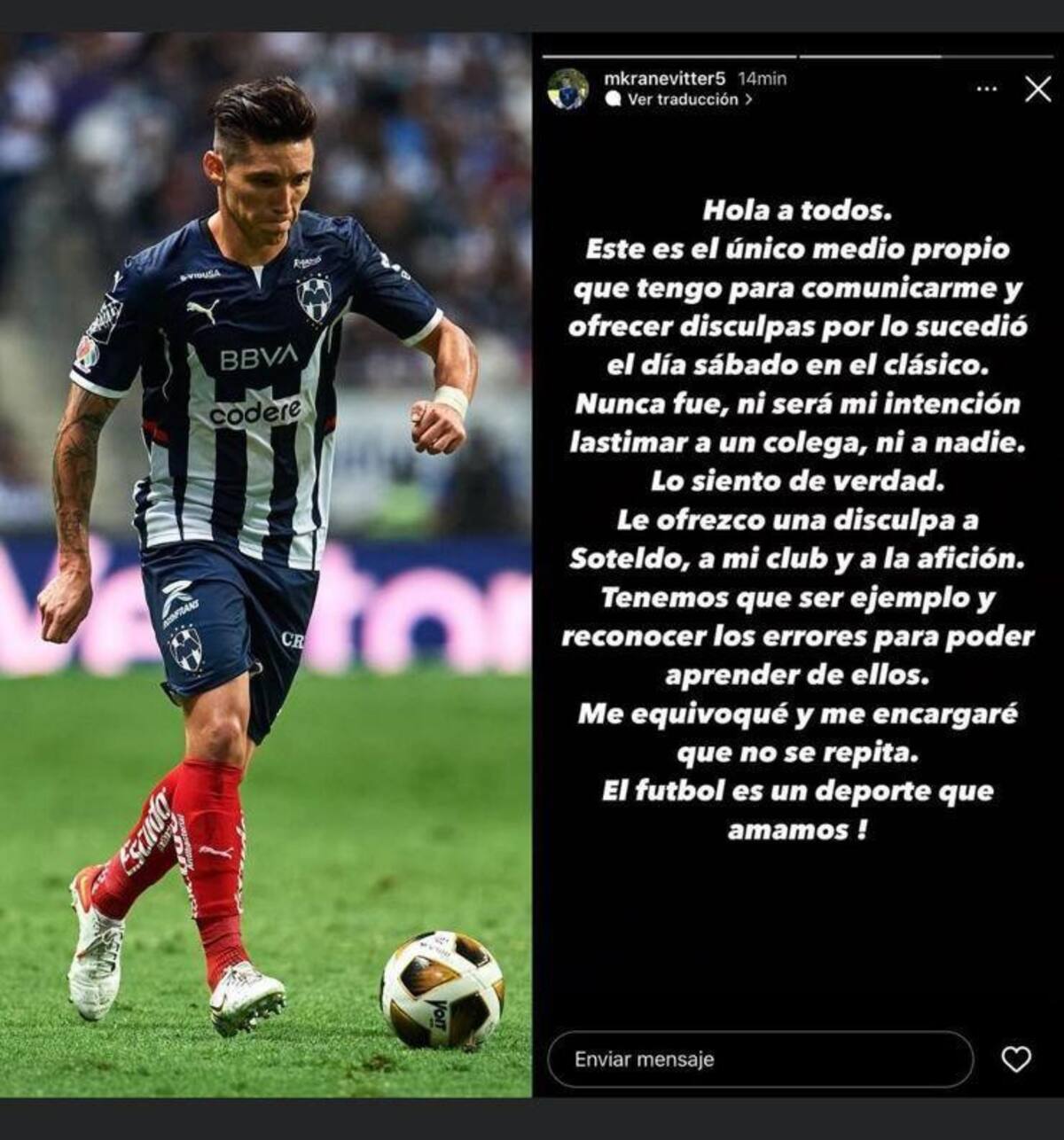 Pedido de disculpas de Kranevitter en Instagram