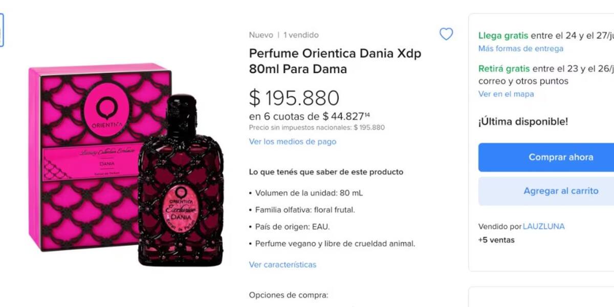 Perfume árabe viral. Fuente: Mercado Libre