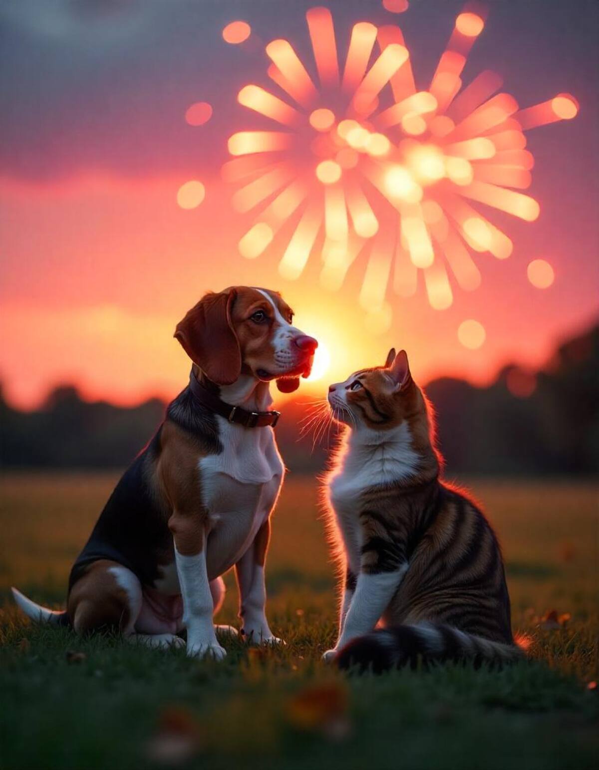 Perro, gato, pirotecnia, mascotas. Foto Freepik