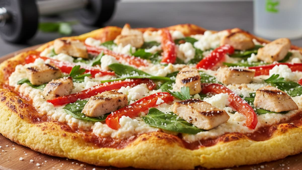 Pizza saludable de pollo súper proteica.