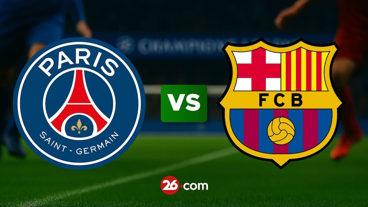Portada con los escudos de PSG vs Barcelona