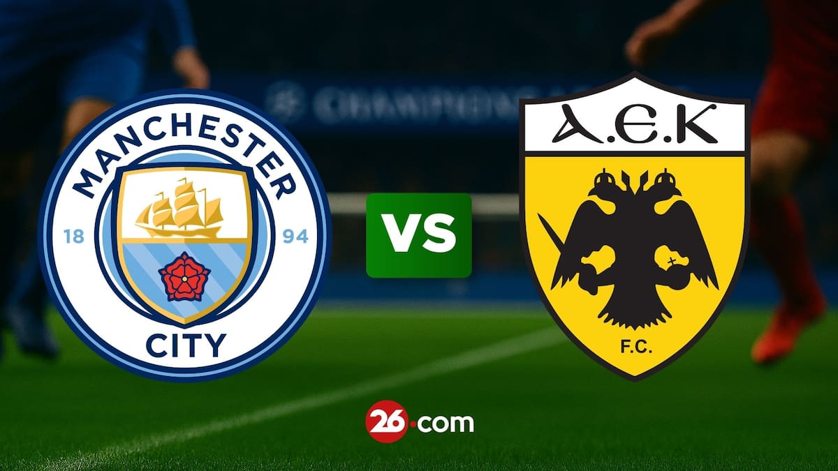 Portada con los escudos de Manchester City vs AEK.