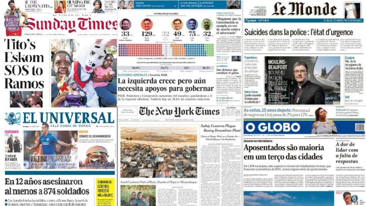 Portadas de los principales medios del mundo, Domingo 21-4-19