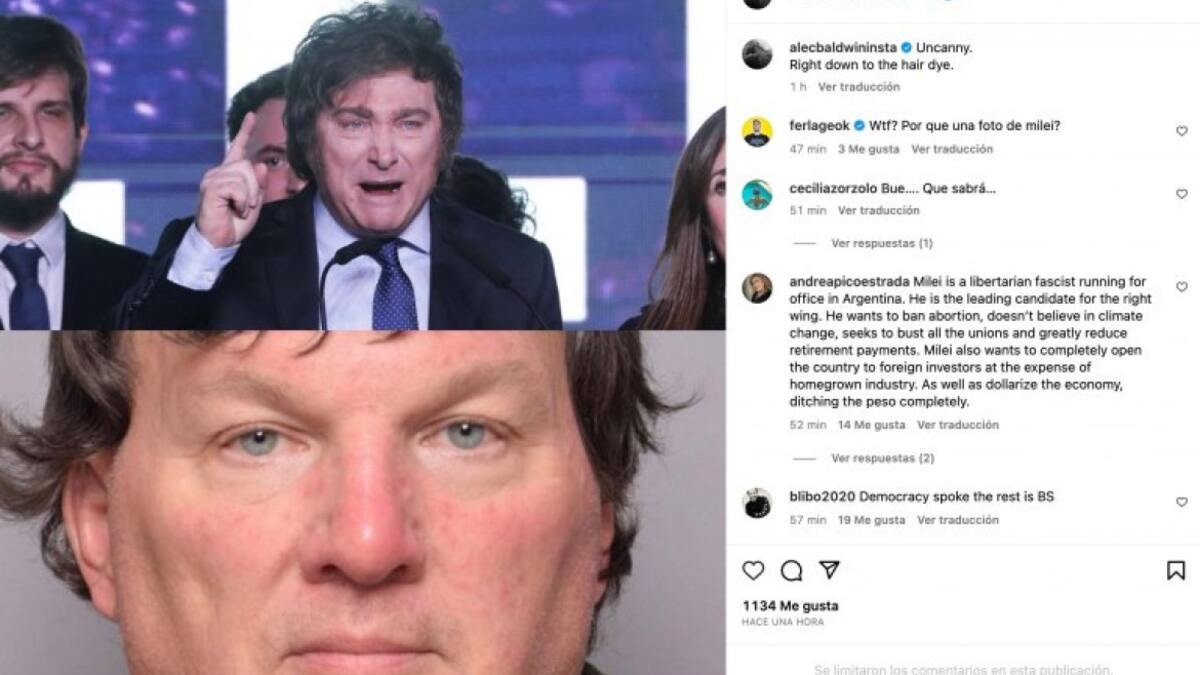 Posteo de Alec Baldwin sobre Javier Milei. Foto: Instagram.