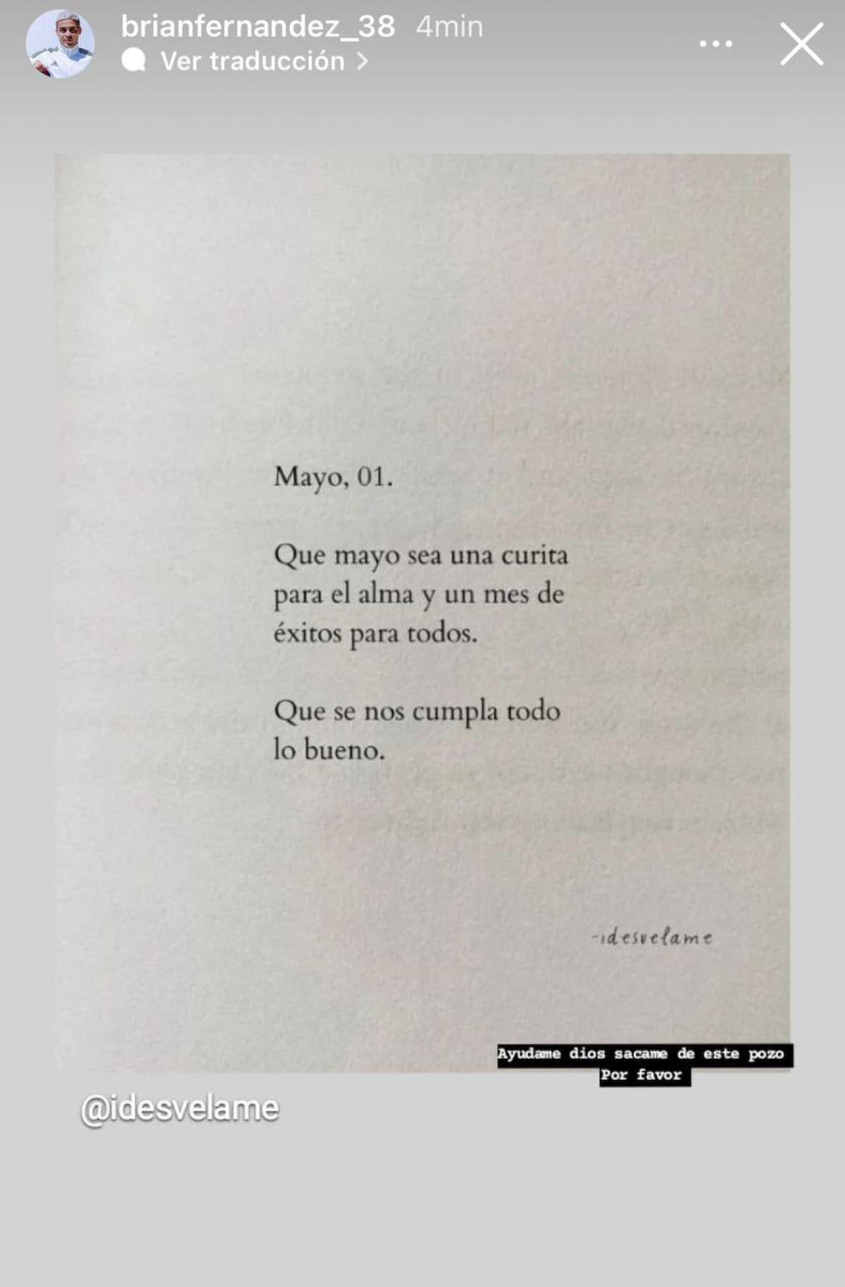 Posteo de Brian Fernández en Instagram. Foto: @brianfernandez_38