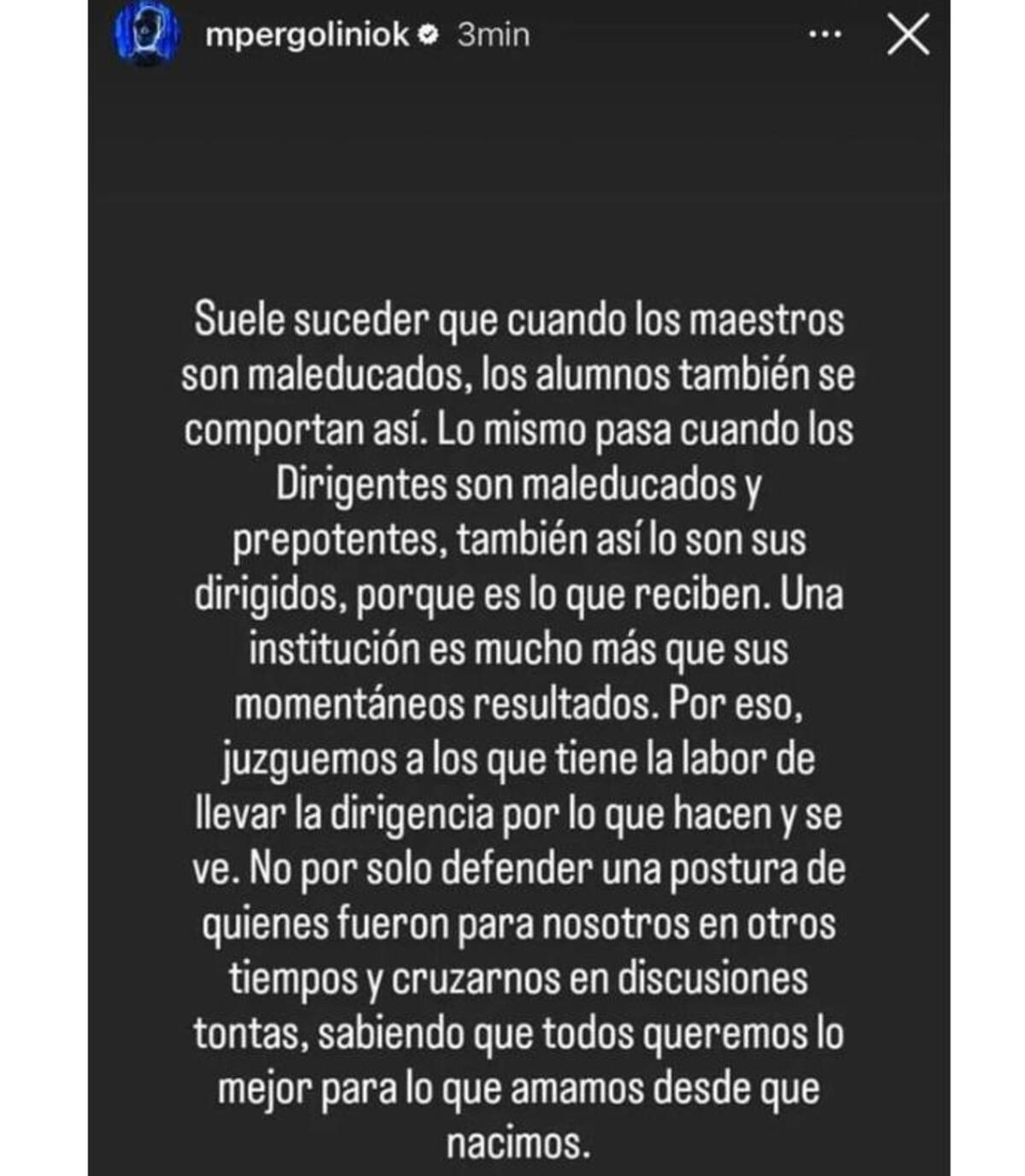 Posteo de Pergolini en Instagram