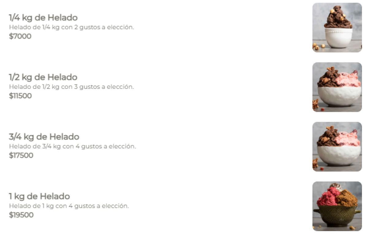 Precios de helados Rapanui. Foto: web Rapanui