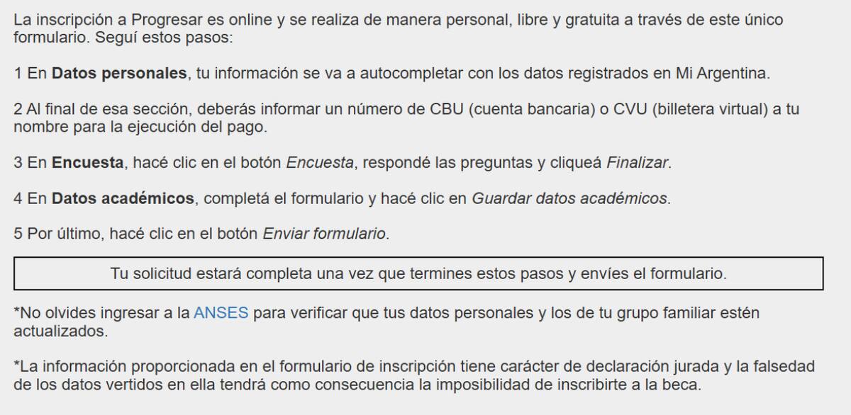 Proceso de inscripción a las Becas Progresar. Foto: Captura de pantalla .
