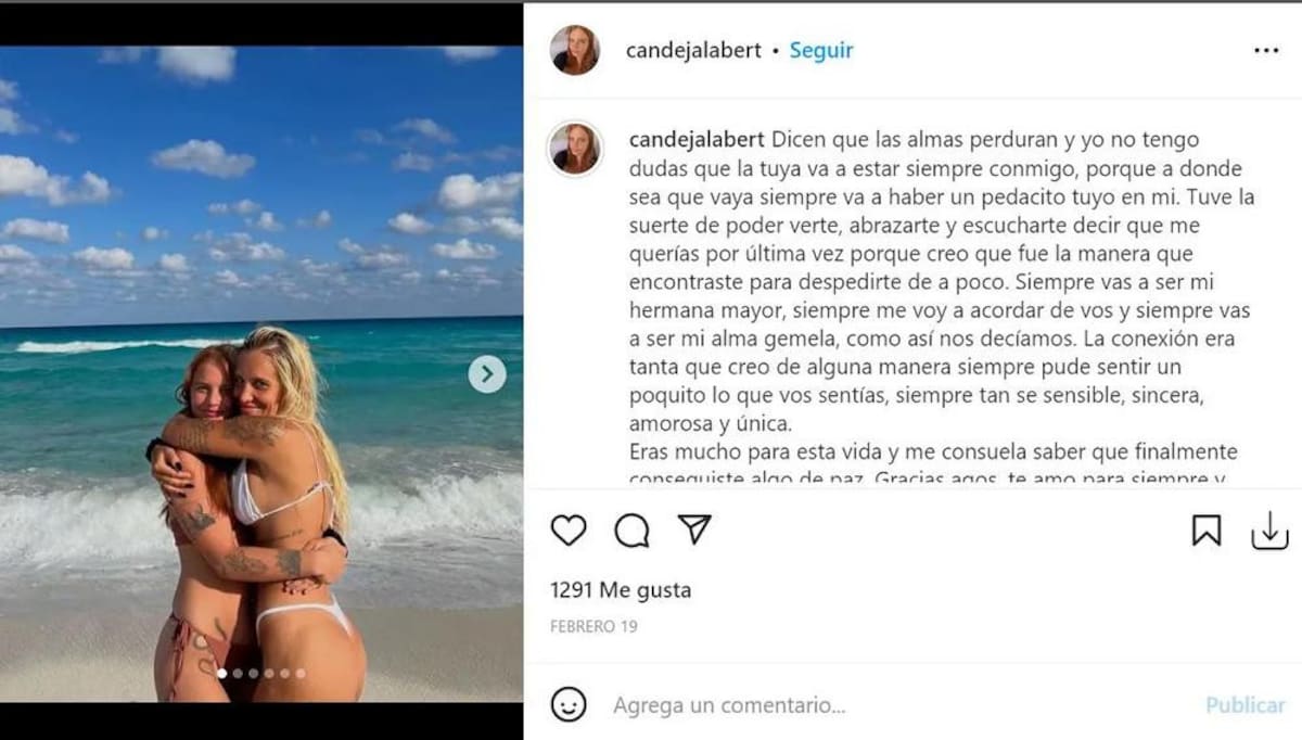 Publicación de la hermana de Agostina Jalabert. Foto: Instagram.
