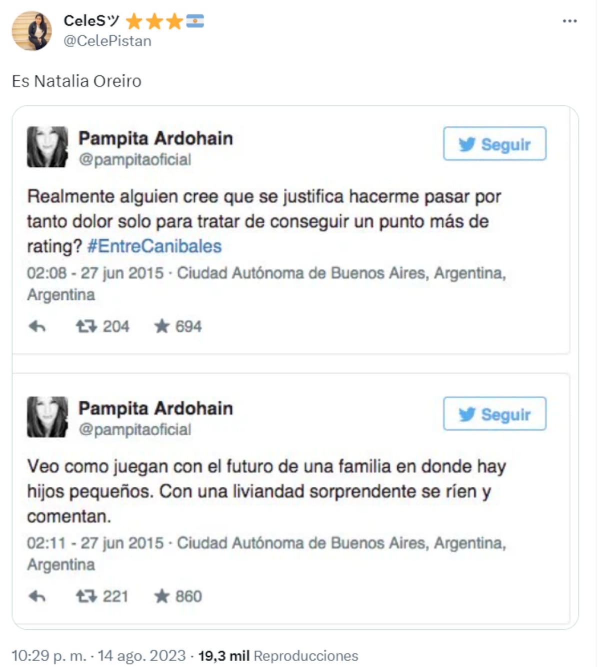 Publicaciones de Pampita en aquel momento. Foto: Teitter.