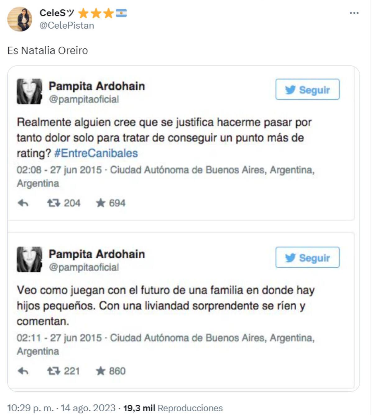 Publicaciones de Pampita en aquel momento. Foto: Teitter.