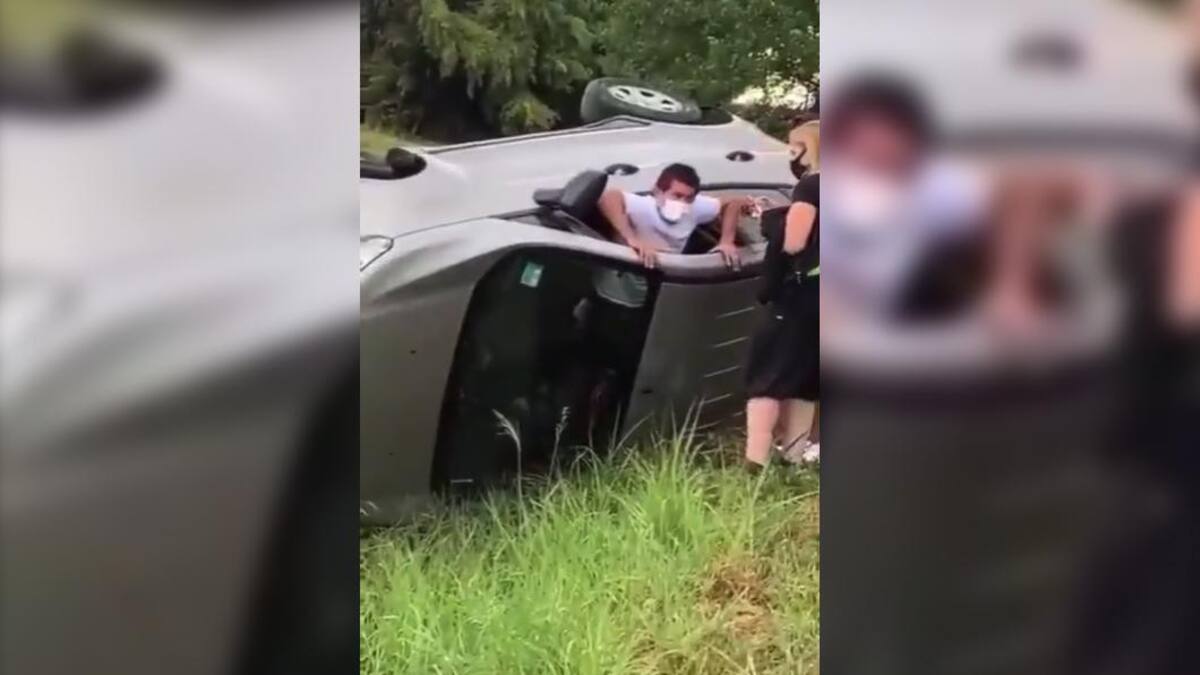 Pulga Rodríguez rescató a una mujer que se accidentó con su auto