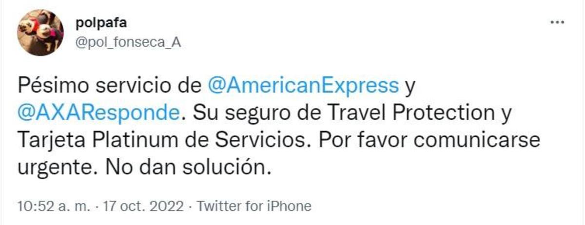 Quejas de usuarios por las tarjetas de American Express. Foto: Twitter.