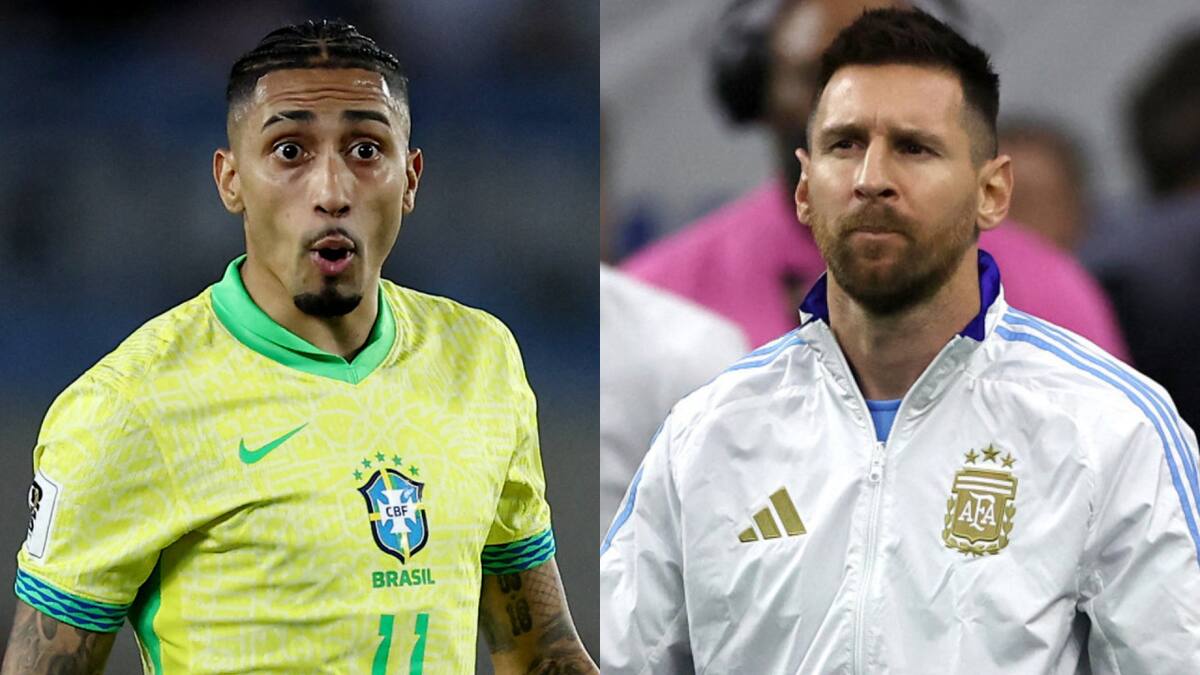 Raphinha y Lionel Messi. Fotos: REUTERS.