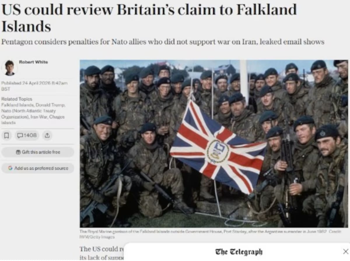 Reacción de la prensa inglesa tras la advertencia de EEUU sobre las Islas Malvinas.