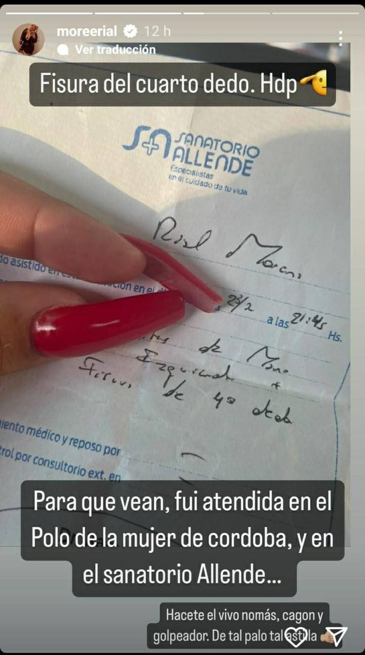 Receta en las historias de More Rial. Foto Instagram @moreerial.