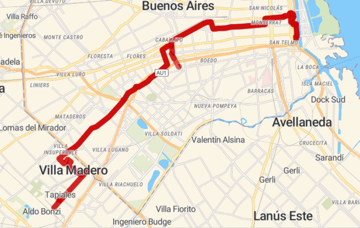 Recorrido del colectivo 103.