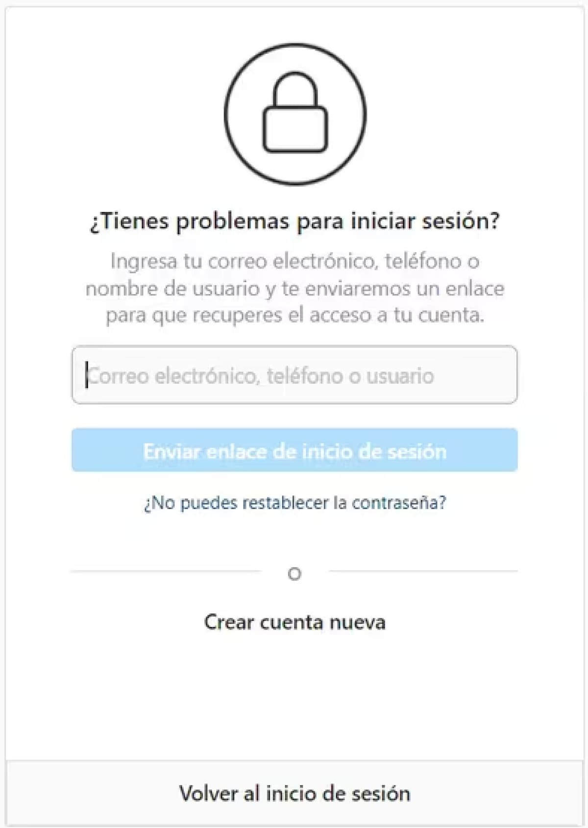 Recuperar contraseña en Instagram. Foto: captura de pantalla