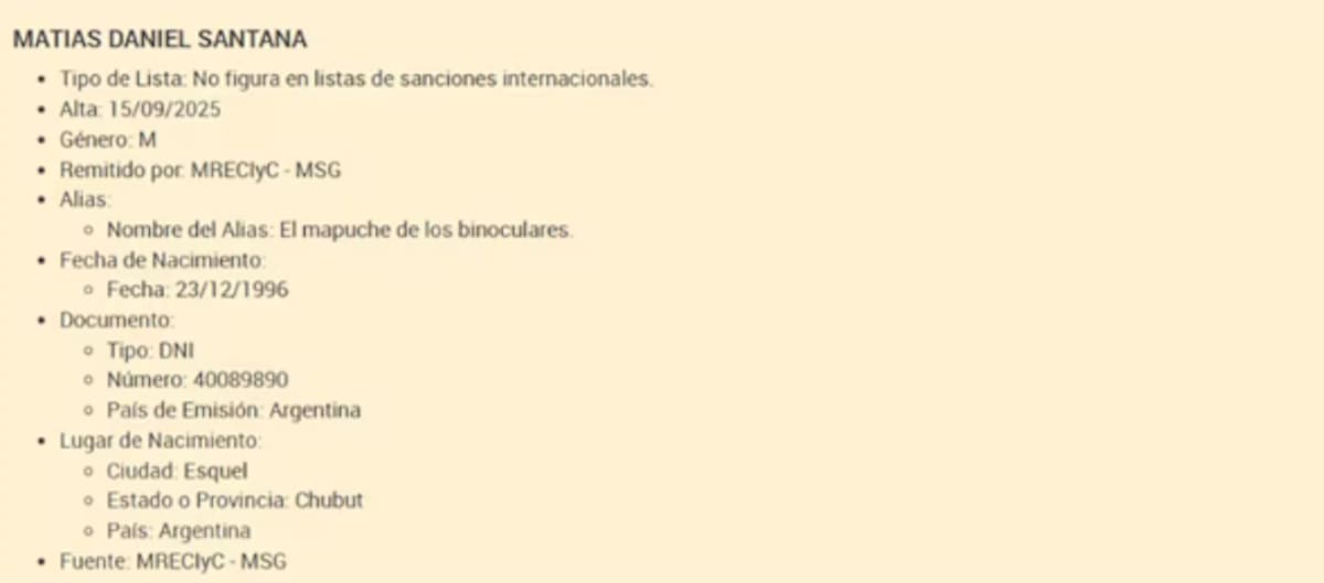 Reporte de la Justicia sobre Matías Santana, el mapuche de los binoculares.
