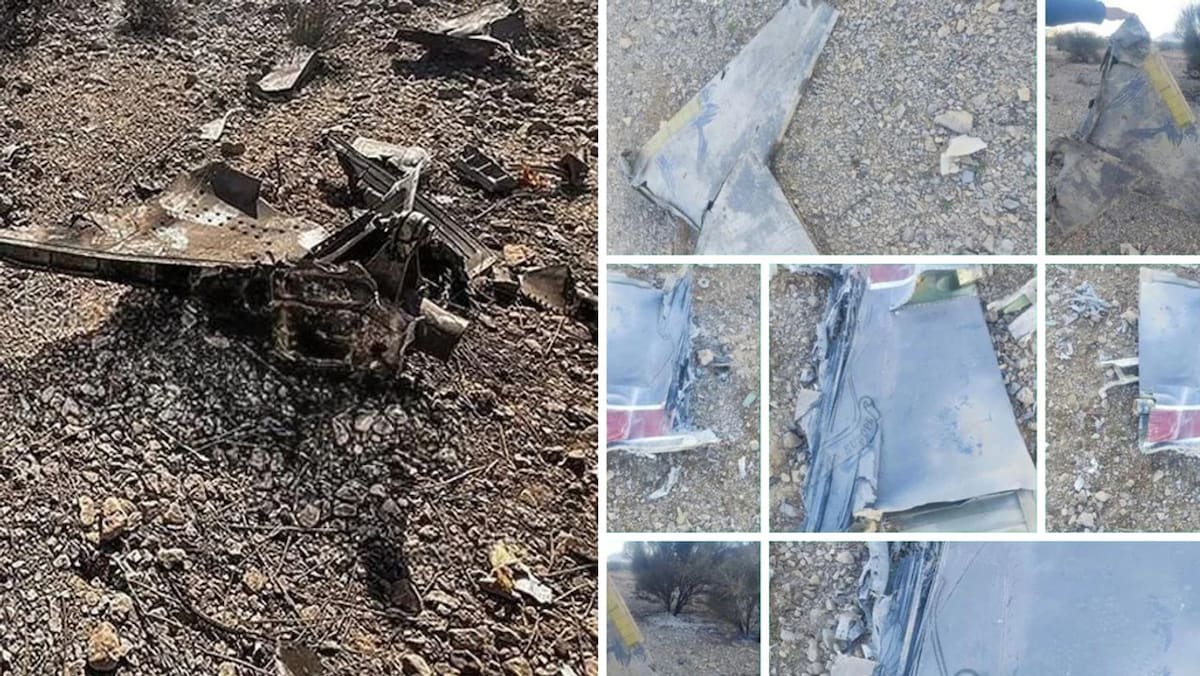 Restos del caza estadounidense derribado en Irán.