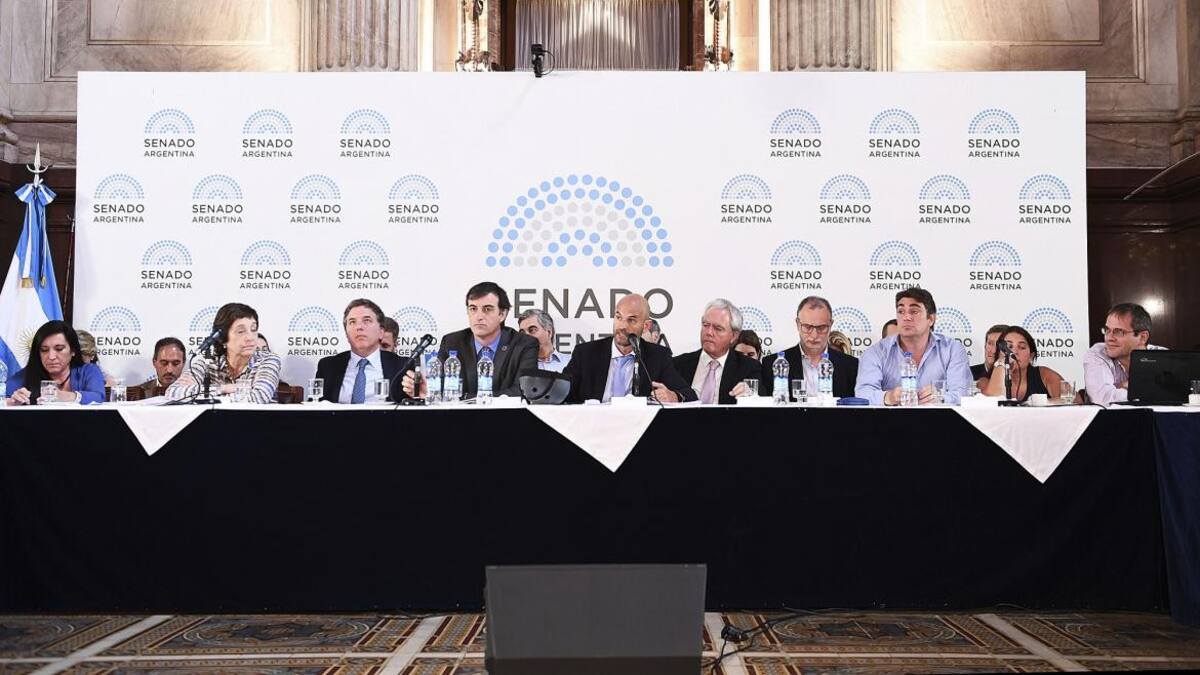 Reunión de la Comisión de Presupuesto y Hacienda en el Salón Azul del Senado de la Nación.