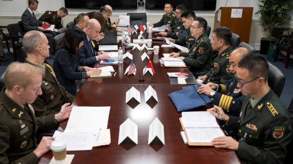 Reunión militar entre China y Estados Unidos. Foto: X.