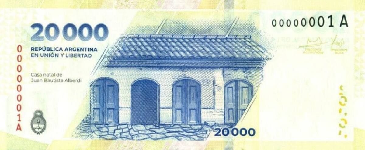 Reverso del nuevo billete de $20.000. Foto: NA.