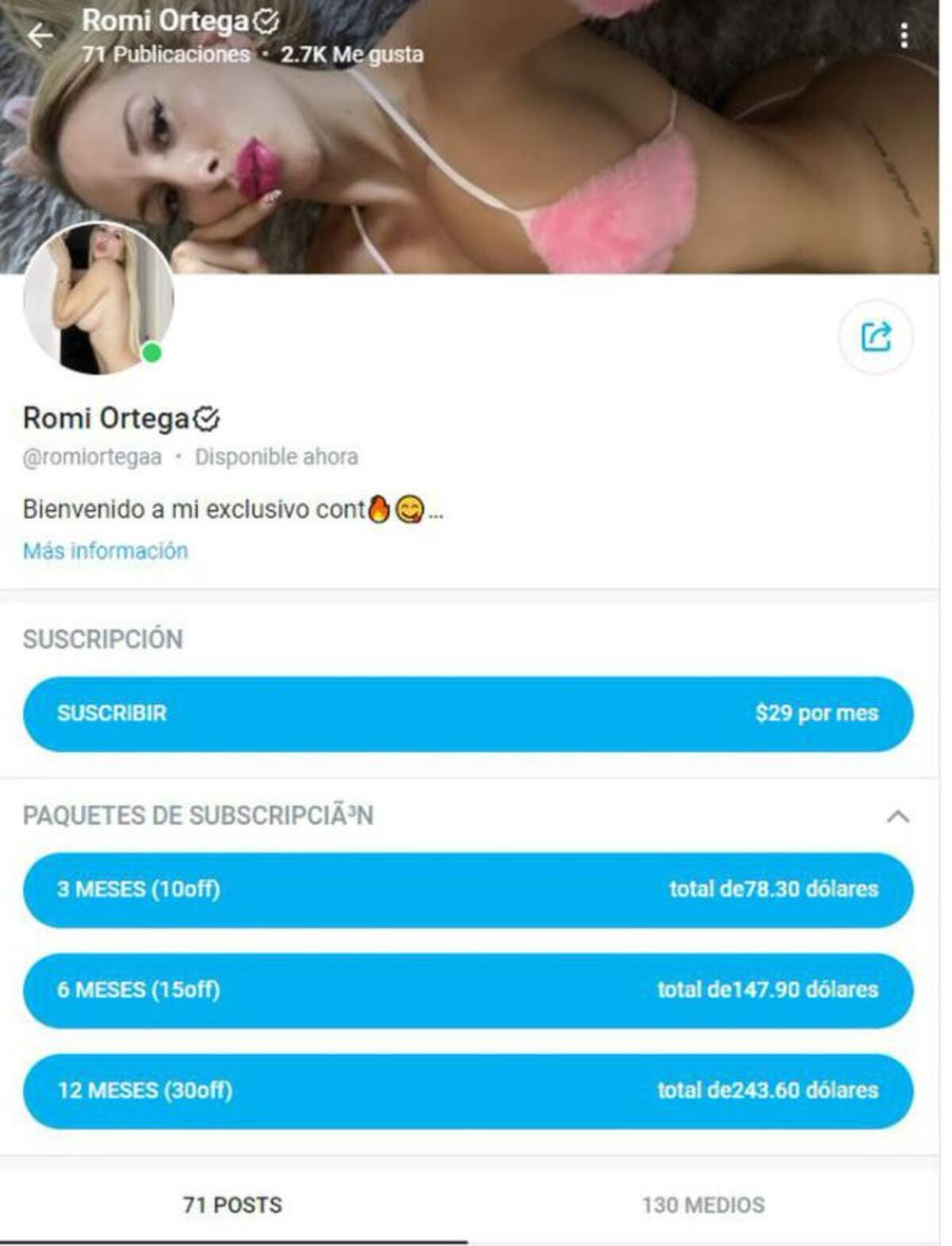 Romina Ortega en OnlyFans. Foto: OnlyFans.