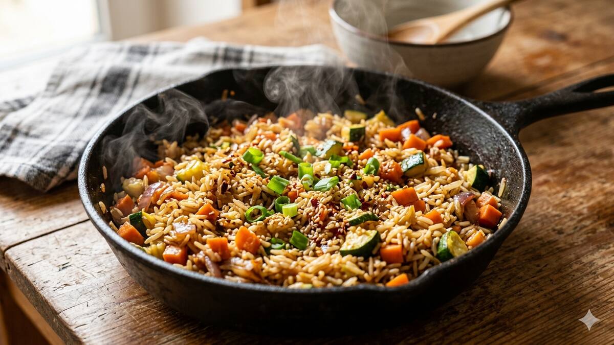 Salteado de arroz y vegetales: una receta salvadora de almuerzos y cenas durante la temporada otoño-invierno.