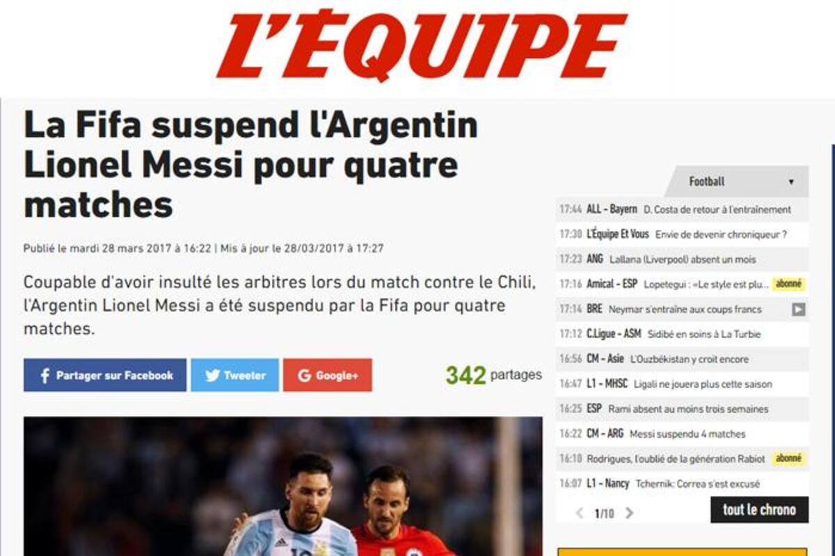 Sanción a Messi en los medios del Mundo