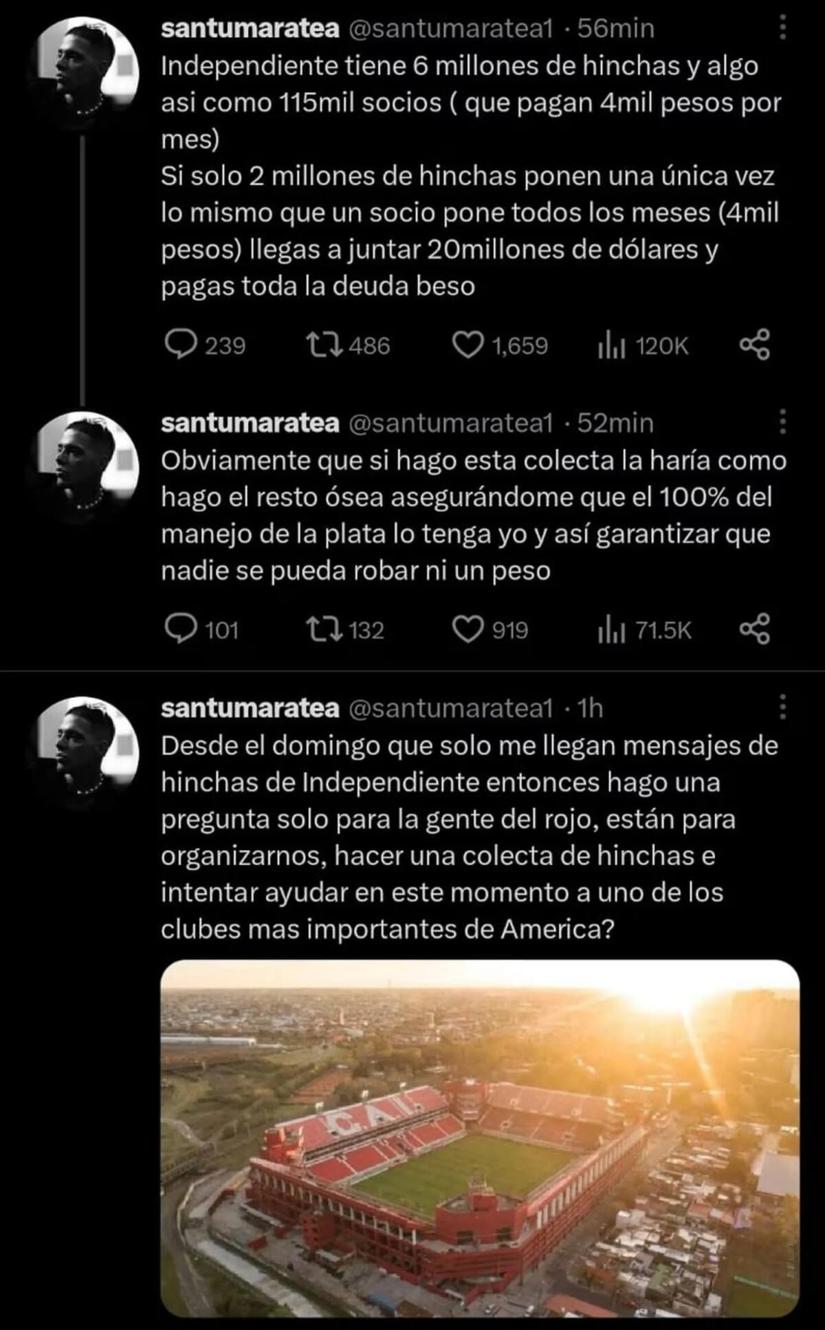 Santi Maratea propuso hacer una colecta por Independiente.
