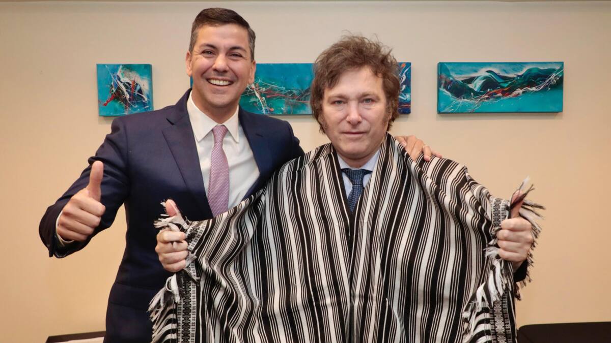 Santiago Peña con Javier Milei. Foto: Télam.