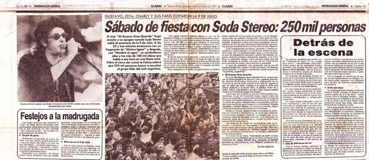 Se cumplen 24 años del concierto de Soda Stereo en la 9 de julio