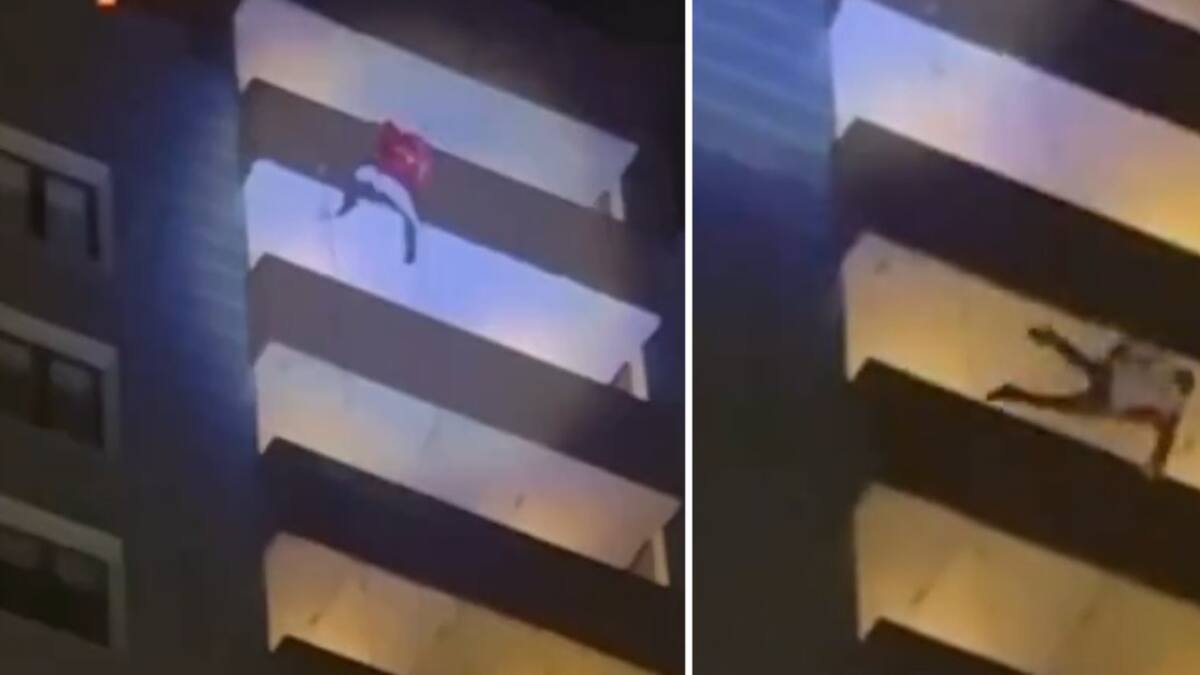Se disfrazó de Papá Noel y murió tras caer de un piso 25. Fotos: capturas de video