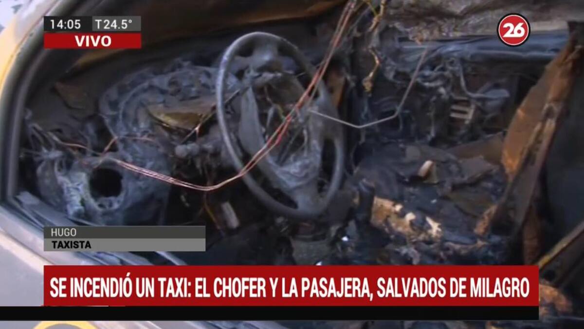 Se incendió taxi en Centro porteño: chofer y pasajera, salvados de milagro, Canal 26
