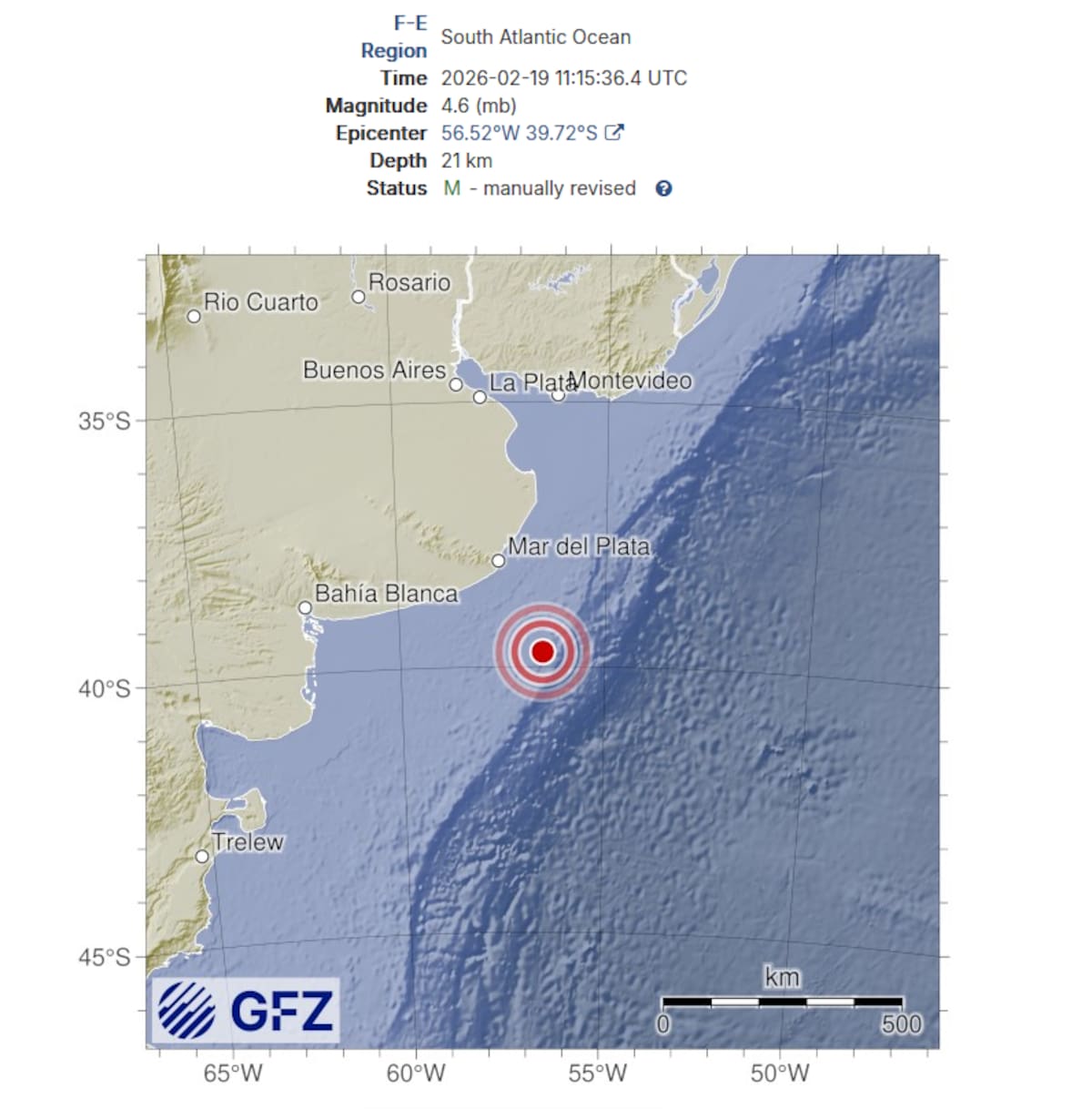 Se registró un sismo a pocos kilómetros de Mar del Plata.